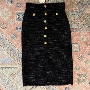 Zara Black Pencil Skirt with Gold Buttons
